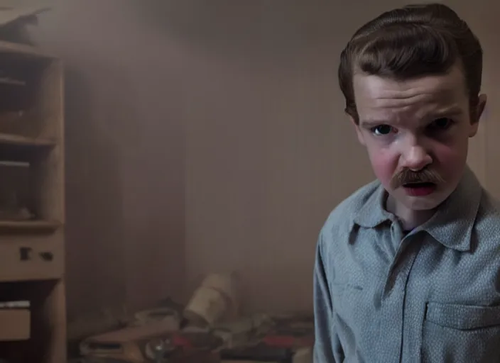 Image similar to film still of!!!!! frank farmer!!!!! as jim hopper in the upside down in stranger things, 4 k