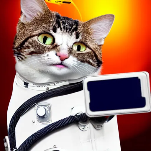 Prompt: Cat astronaut taking a selfie high above earth 8k hyper realistic