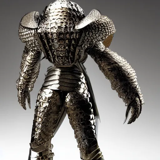 Image similar to a humanoid Pangolin armored knight with metallic armor that looks similar to a pangolin and biotechnology mesh