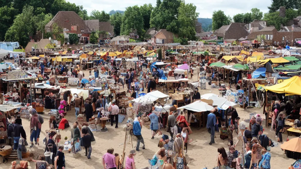 Prompt: a small town market of neanderthals, everyone is busy trading and having fun