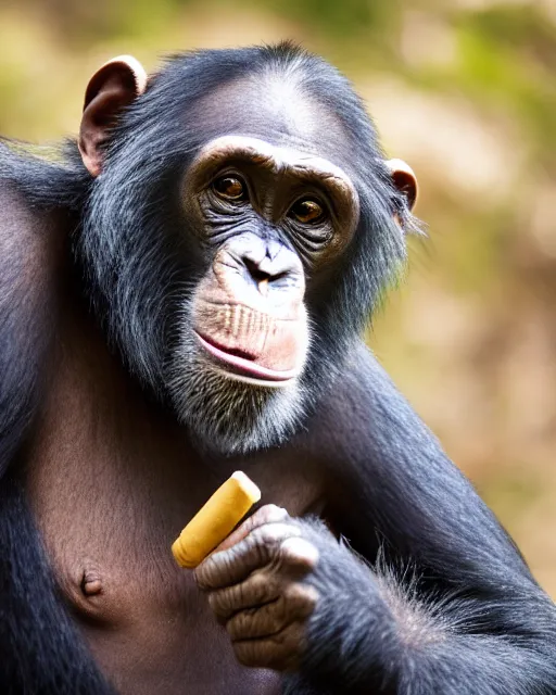 Image similar to gold, blue, photo of a chimpanzee as indiana jones solving a puzzle, big cigarre in mouth, 8 k, 8 5 mm f 1. 8