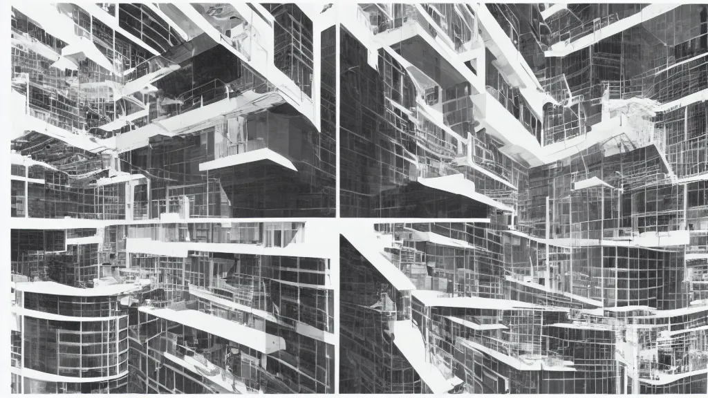 Image similar to “a collage made by Richard Meier, design process, detailed scan”