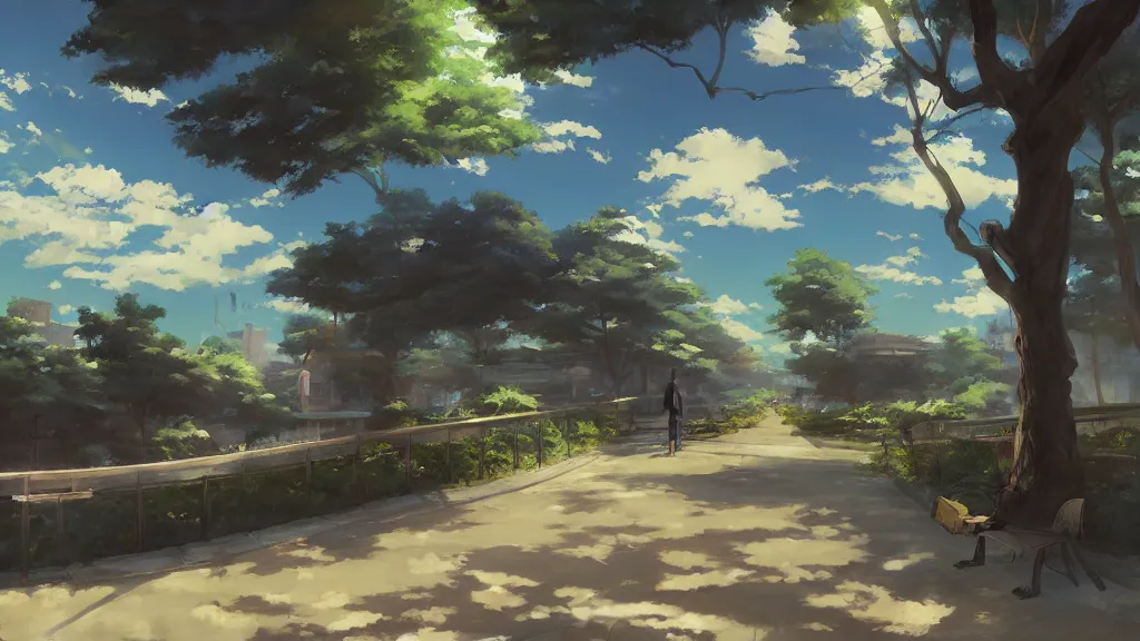 Image similar to a painting in the style of makoto shinkai.