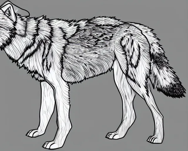 Image similar to professional digital art of a full-body outline of a wolf, extremely simple, no color, high quality, HD, 8K,