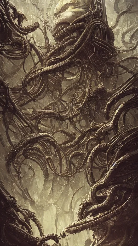 Prompt: hr giger artgerm artstation award winning photorealistic detailed hypervivid intense fantasy concept art by greg rutkowski, hypervivid intense mcbess, the sea by dan mumford