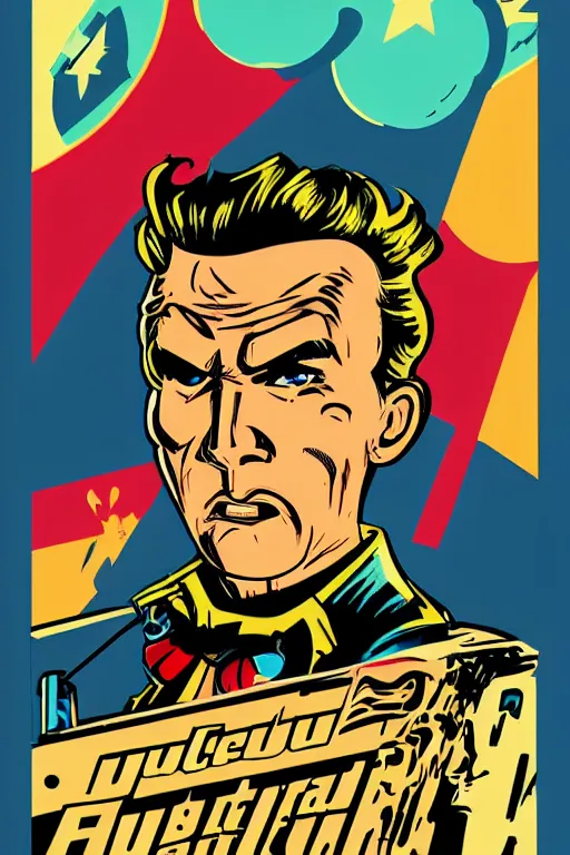 Image similar to fallout 7 6 retro futurist illustration art by butcher billy, sticker, colorful, illustration, highly detailed, simple, smooth and clean vector curves, no jagged lines, vector art, smooth andy warhol style