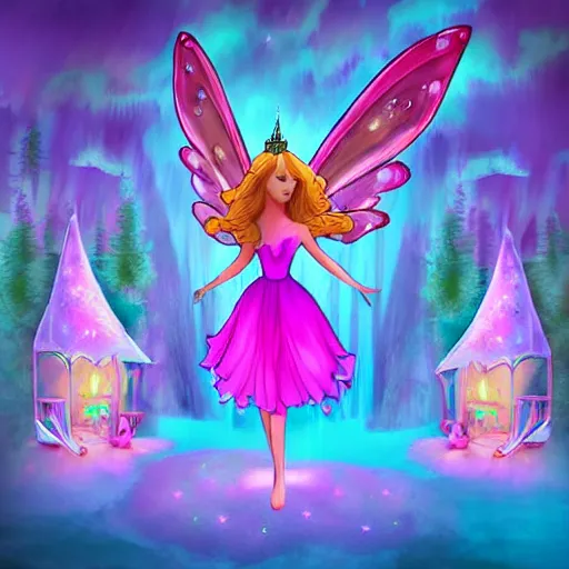 Prompt: fairy princess clothing store in a woodland grove, neon wings cute colorful pretty artistic girly 4 k artstation trending dramatic lighting