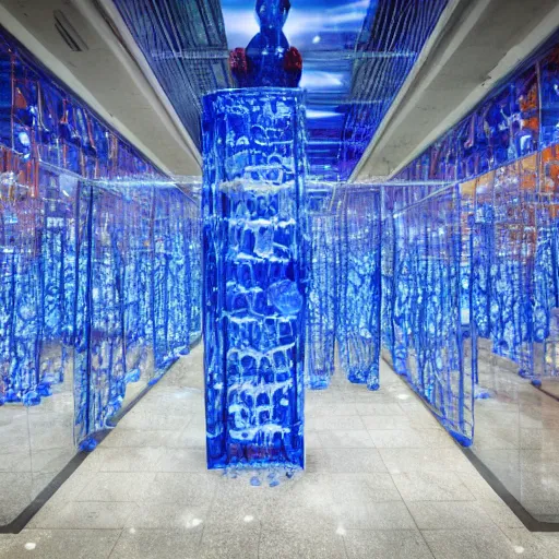 Image similar to people in a blue crystal prison