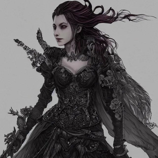 Prompt: the portrait of the neutral evil fallen female dark knight vagabond as an absurdly beautiful, gorgeous, elegant, sophisticated, idol, an ultrafine hyperdetailed illustration by kim jung gi, irakli nadar, intricate linework, bright colors, octopath traveler, final fantasy, unreal engine 5 highly rendered, global illumination, radiant light, detailed and intricate environment