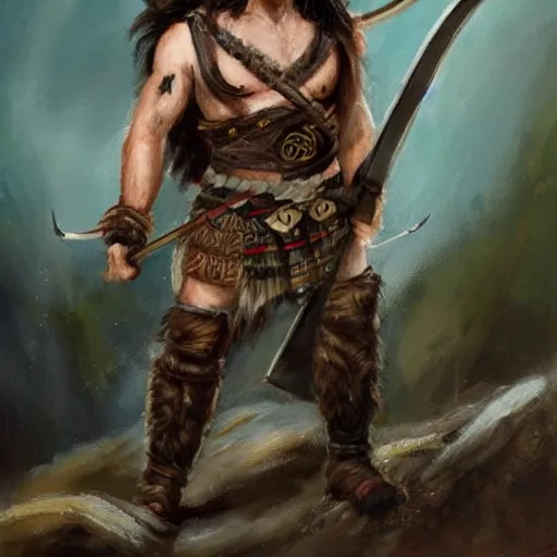 Prompt: full face and body character design reference art of Eoghaill of the Murine Hordes, a La Tene Culture Celtic chieftain and warrior, resplendent and proud of bearing, long black hair, hirstute and muscled, wielding a Celtic longsword, verminous seeming. high quality, high detail, realistic painting, in the style of: Angus McBride, Moebius aka Jean Giraud, and Michael William Kaluta. photorealistic light.