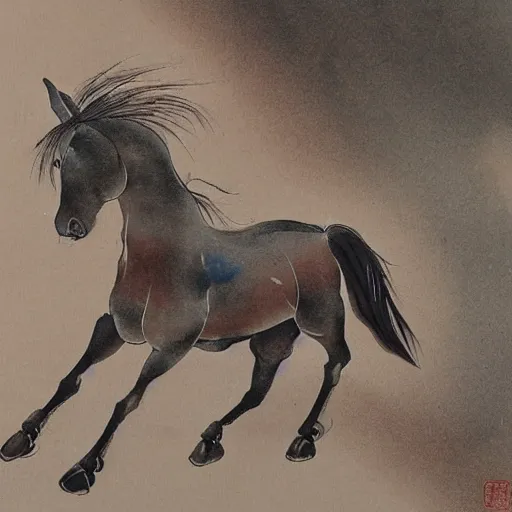 Prompt: a galloping wild horse, traditional chinese painting