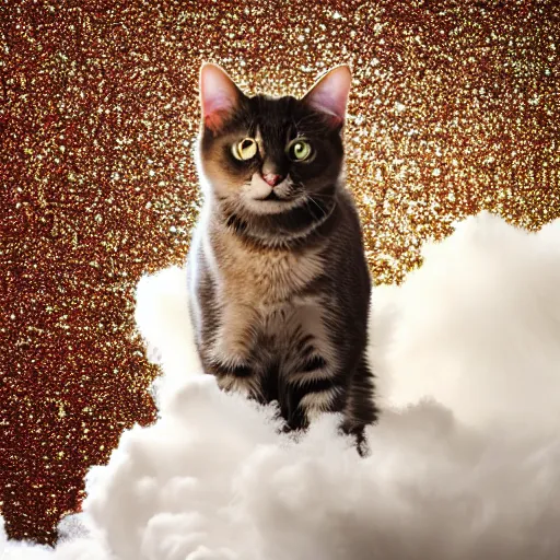 Prompt: a photo of a cat in a cloud of glitter