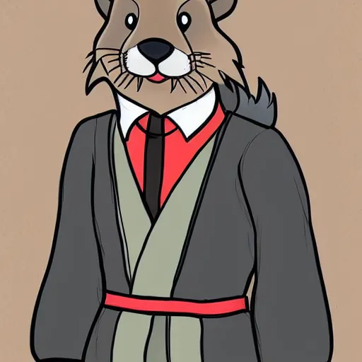 Image similar to master furry artist pastel lines full body portrait character study of the anthro male anthropomorphic otter fursona animal person wearing royal robes