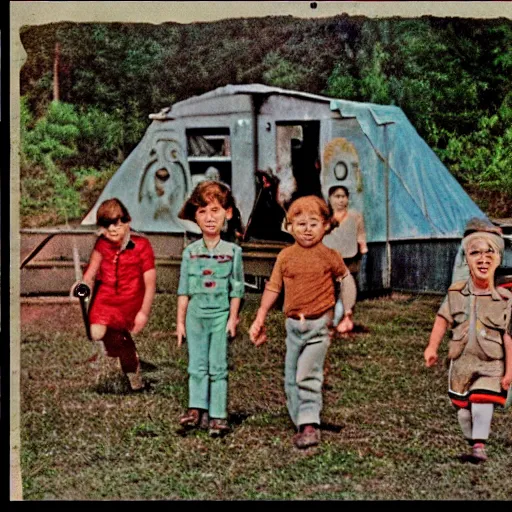 Prompt: alien in soviet children's camp, top secret style, realistic photo, 1 9 7 0 s, color