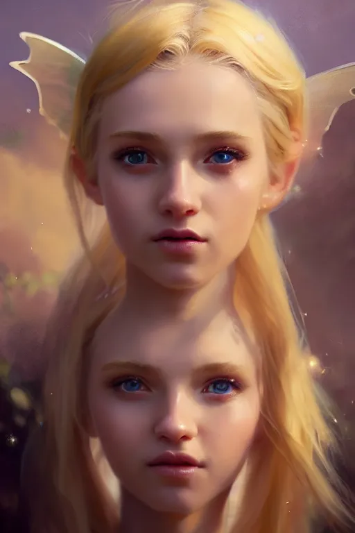 Image similar to cinematic shot of an epic portrait of a cute blonde fairy dressed in military clothes, stylised military clothes, shiny skin, beautiful eyes, beautiful, small details, night setting, realistic poster with volumetric light from jeremy lipkin and michael garmash, craig mallism, artgerm, unreal engine, radiant light, digital art, trends at art station, a masterpiece