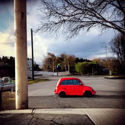 Image similar to a ((((((((((tiny)))))))))) car next to a mailbox