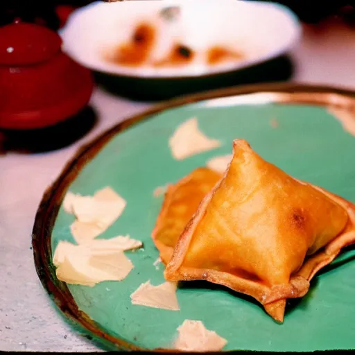 Image similar to Samosa in the shape of a football, 8k 35mm film look