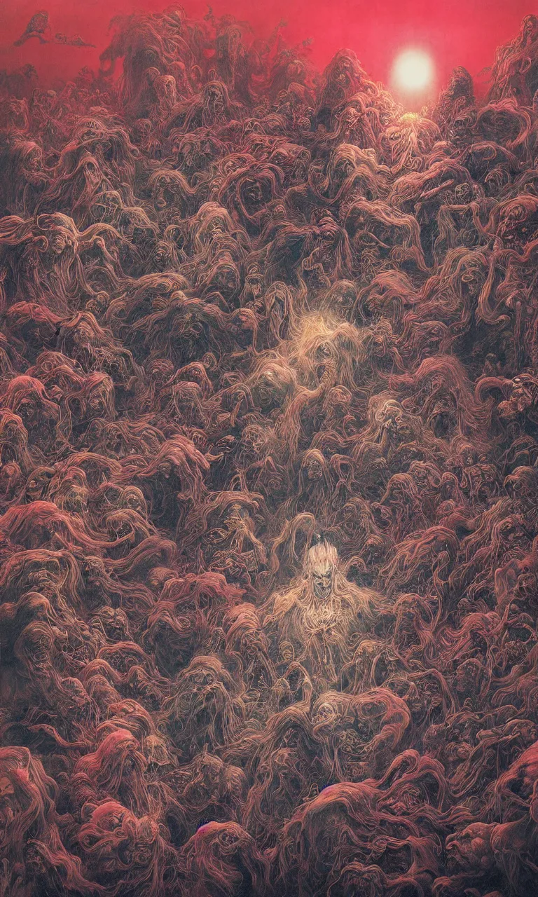 Image similar to zhongyuan festival, chinese ghost festival, king of hell, inside page of comic book, psychedelic lights and fog, in the style of zdzislaw beksinski, ayami kojima, takato yamamoto, barclay shaw, karol bak, glowing light and shadow, hyperrealist