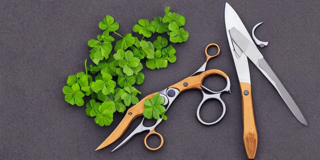 Prompt: cartoon scissors covered with plants