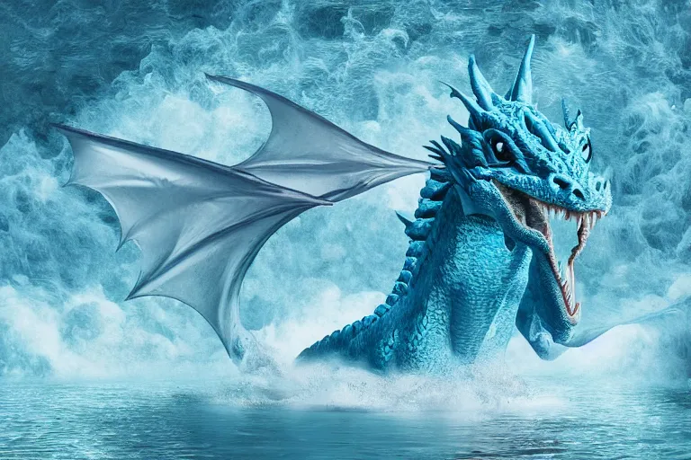 Image similar to photograph of a dragon emerging from a pool of blue slime