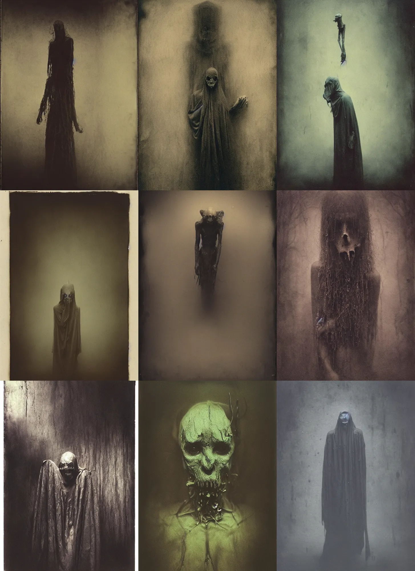 Prompt: wet plate photography demon ghost, scp, beksinski, barlowe