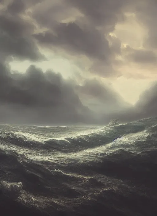 Image similar to of a creepy sea dark turbulent skies, photorealistic, by jessica rossier, 4 k resolution