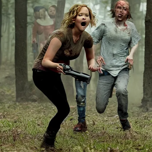 Image similar to jennifer lawrence zombie chases a family