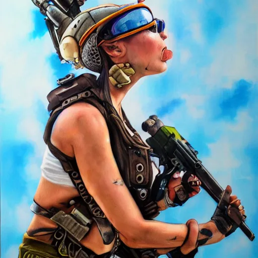 Image similar to tank girl, ultra highly detailed, fine art, action pose, wild eyes, big hammer, 4 k