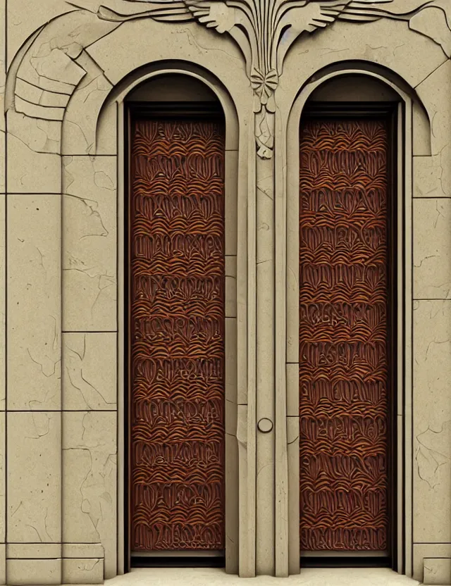 Prompt: hyperrealistic ornate - fantastic double door in art deco style by jordan grimer, darek zabroski