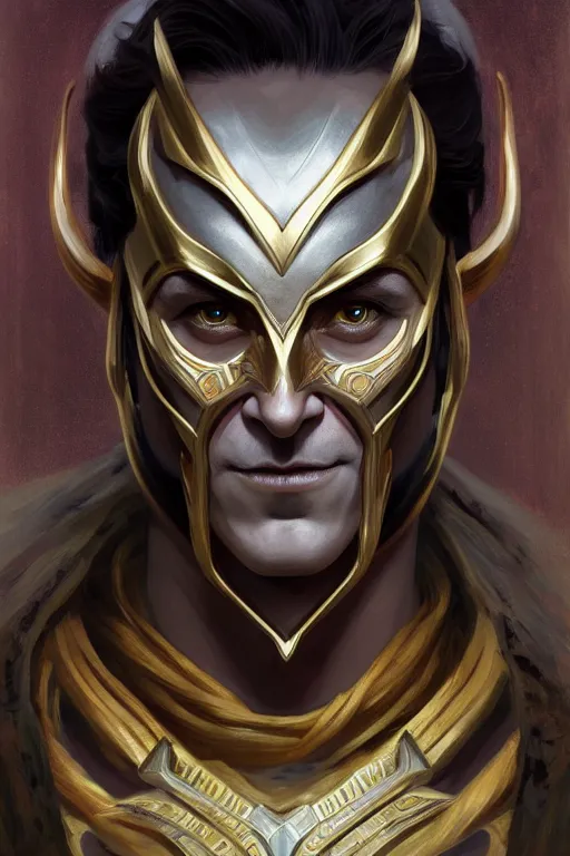 Image similar to symmetry!! portrait of loki in the style of god of war, machine parts embedded into face, intricate, elegant, highly detailed, digital painting, artstation, concept art, smooth, sharp focus, illustration, art by artgerm and greg rutkowski and alphonse mucha, 8 k