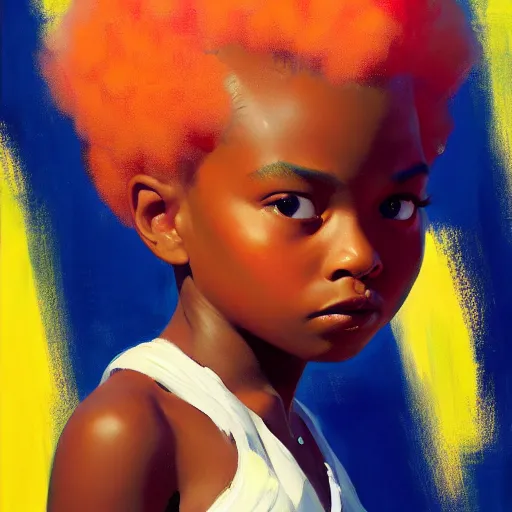 Image similar to !dream Greg Manchess portrait painting of a cute 6 year old afropunk blasian character, medium shot, asymmetrical, profile picture, Organic Painting, sunny day, matte painting, bold shapes, hard edges, street art, trending on artstation, by Huang Guangjian and Gil Elvgren and Sachin Teng