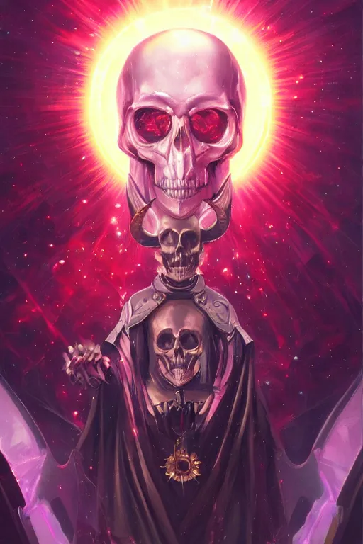 Prompt: portrait of the galactic arch bishop of death, the nova cross holds the power of the sun, by ross tran, oil on canvas