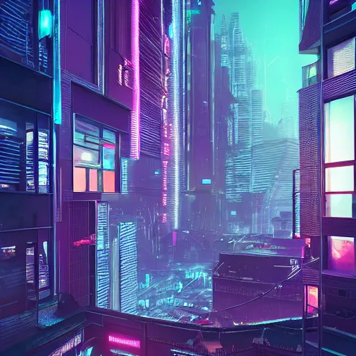 Image similar to looking outside from a penthouse suite in the middle of a cyberpunk city at night by beeple, neon lights, very detailed, flying cars, blade runner 2 0 4 9