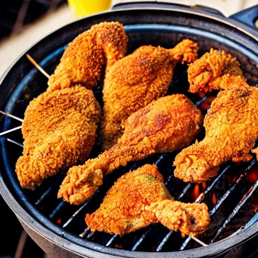 Image similar to photo of fried chicken on a charcoal bbq