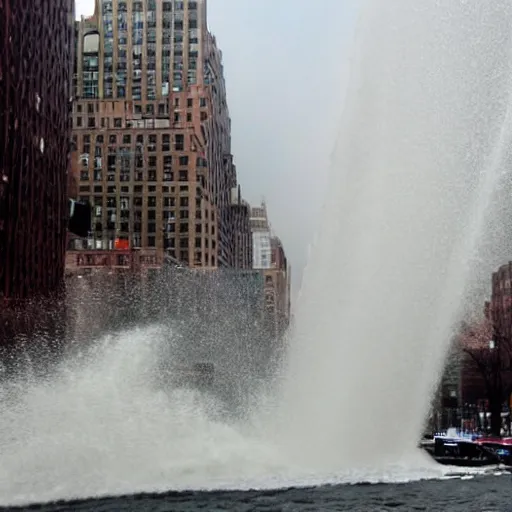 Prompt: an tornado of water attack new york