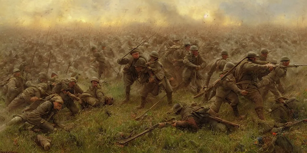 Prompt: Battle of Verdun by George Elgar Hicks and Marc Simonetti and William Bliss Baker