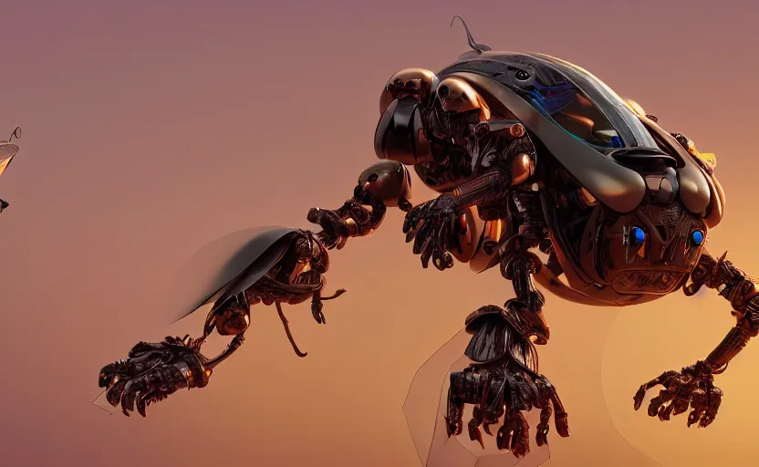 Image similar to insect robot, hyperdetailed, artstation, cgsociety, golden hour 8 k