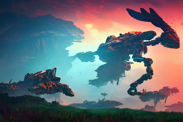 Image similar to sunwing machine mecanical creature robot of horizon forbidden west horizon zero dawn bioluminiscence global illumination ray tracing hdr fanart arstation by ian pesty and alena aenami artworks in 4 k