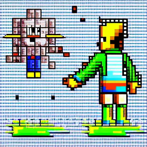 Prompt: vivid clean pixel rpg game style character, 1 2 8 bit, pixel art, nintendo game, pixelart, high quality, no blur, retro game 1 9 8 0 style, sharp geometrical squares
