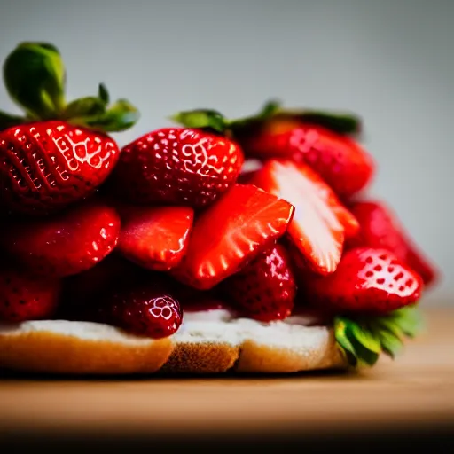 Image similar to a 5 0 mm macro shot of a strawberry and bean sandwich
