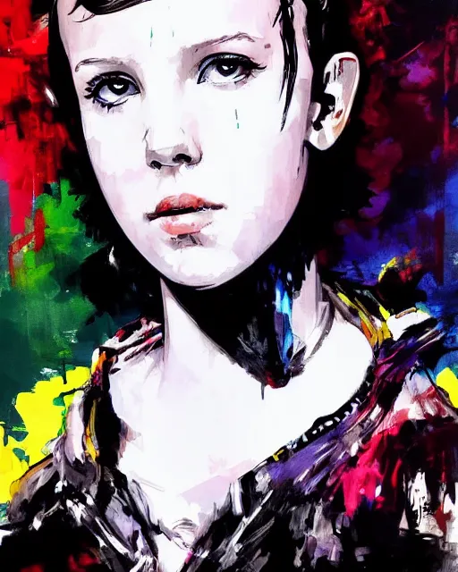 Image similar to epic portrait of millie bobby brown by yoji shinkawa