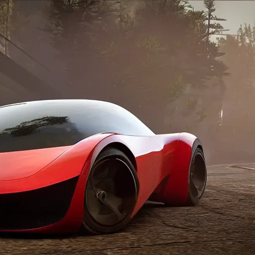 Image similar to futuristic sleek sports car in red dead redemption 2