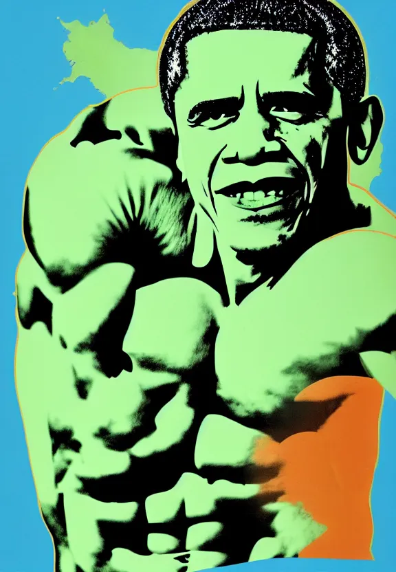 Image similar to Obama Hulk by Andy Warhol and Beeple