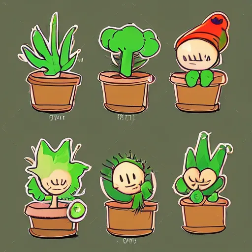 Prompt: little plant mascot character set