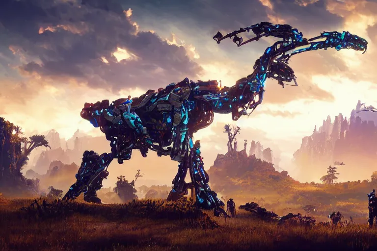 Prompt: slitherfang machine mecha animal beast robot of horizon forbidden west horizon zero dawn bioluminiscence global illumination ray tracing hdr fanart arstation by sung choi and eric pfeiffer and gabriel garza and casper konefal