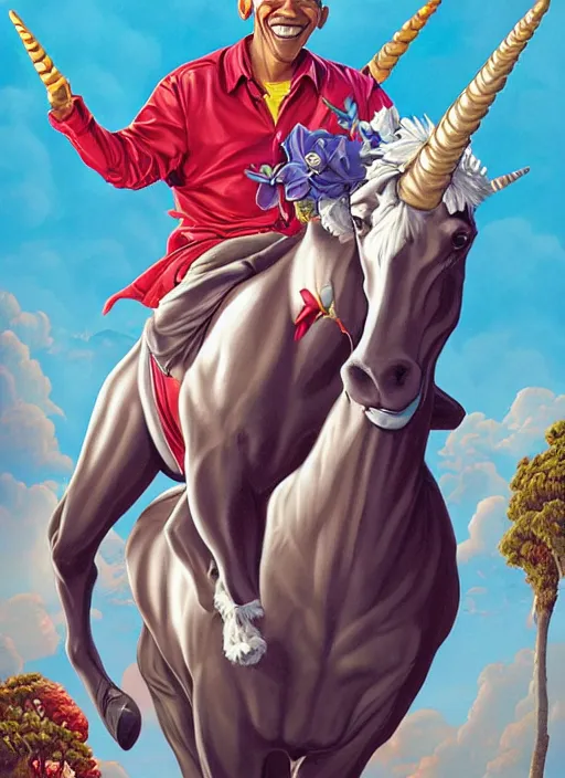 Prompt: portrait of obama riding an unicorn, pixar style, by tristan eaton stanley artgerm and tom bagshaw.