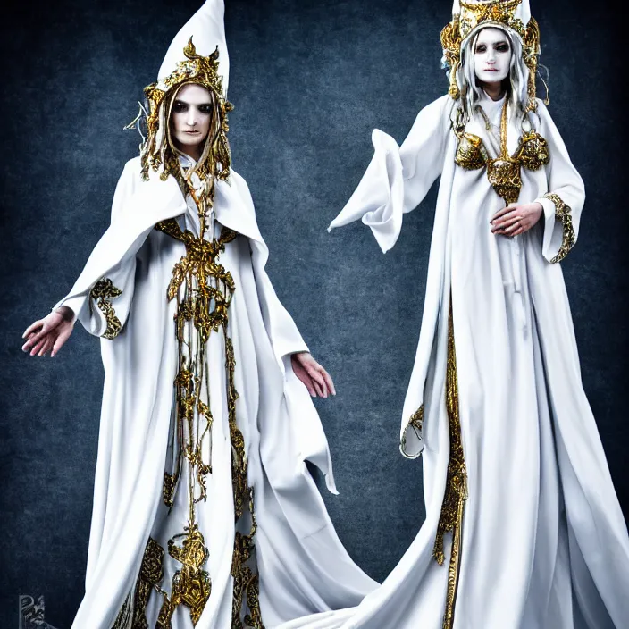 Prompt: full length photo of a very beautiful!! elemental air witch with ornate white robes, highly detailed, 4 k, hdr, smooth, sharp focus, high resolution, award - winning photo