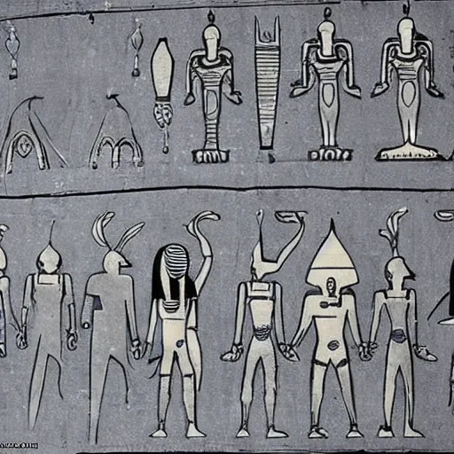 Image similar to gray aliens drawn on a egypt wall