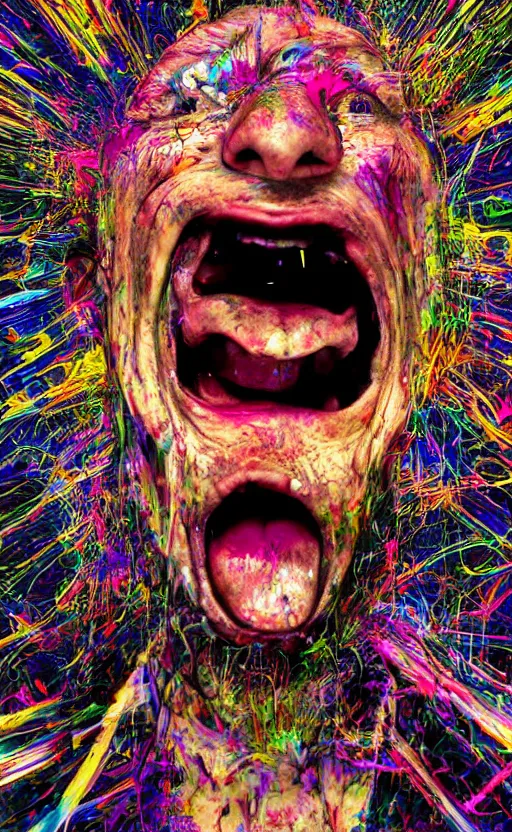 Prompt: image of random arts, weird, chaos, art, human face, grimace of pain and scream, 8K, HDR
