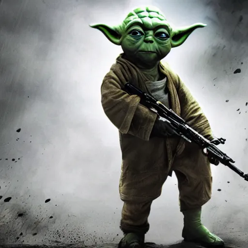 Image similar to Yoda in Call of Duty Black ops, highly detailed, high quality, HD, 4k, 8k, Canon 300mm, professional photographer, 40mp, lifelike, top-rated, award winning, realistic, sharp, no blur, edited, corrected, trending